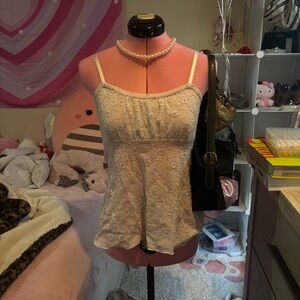 Delicate Cream Lace Cami Tank Top - Women's Spaghetti Strap